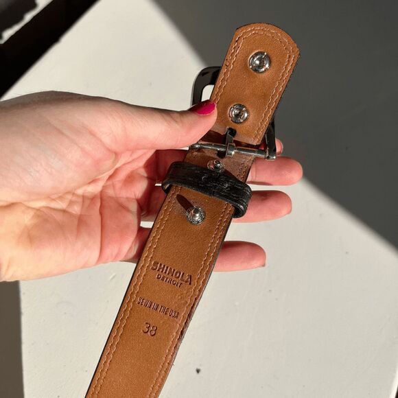 Shinola Detroit 1.5" Double Stitch Leather Belt Black SZ 38 USA - Picture 5 of 8